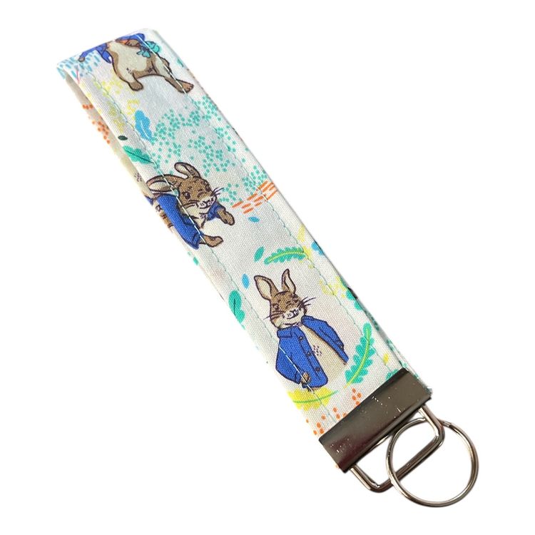 Fabric Keychain Wristlet With Rabbit Print